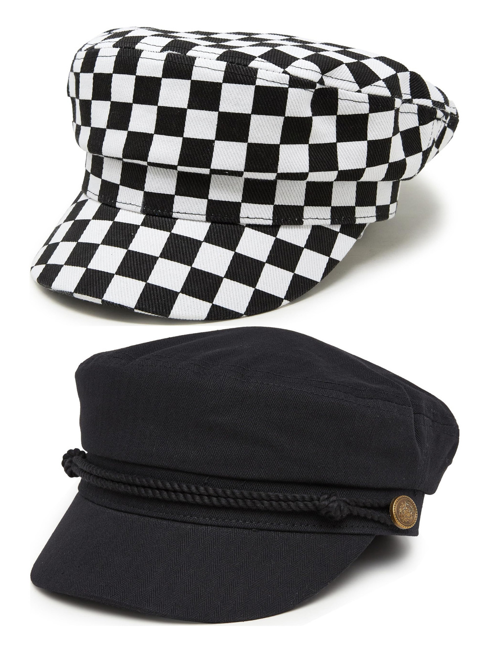 Greek Fisherman Newsboy Cap, Cotton Captains Bakerboy | White, Black | Size OS